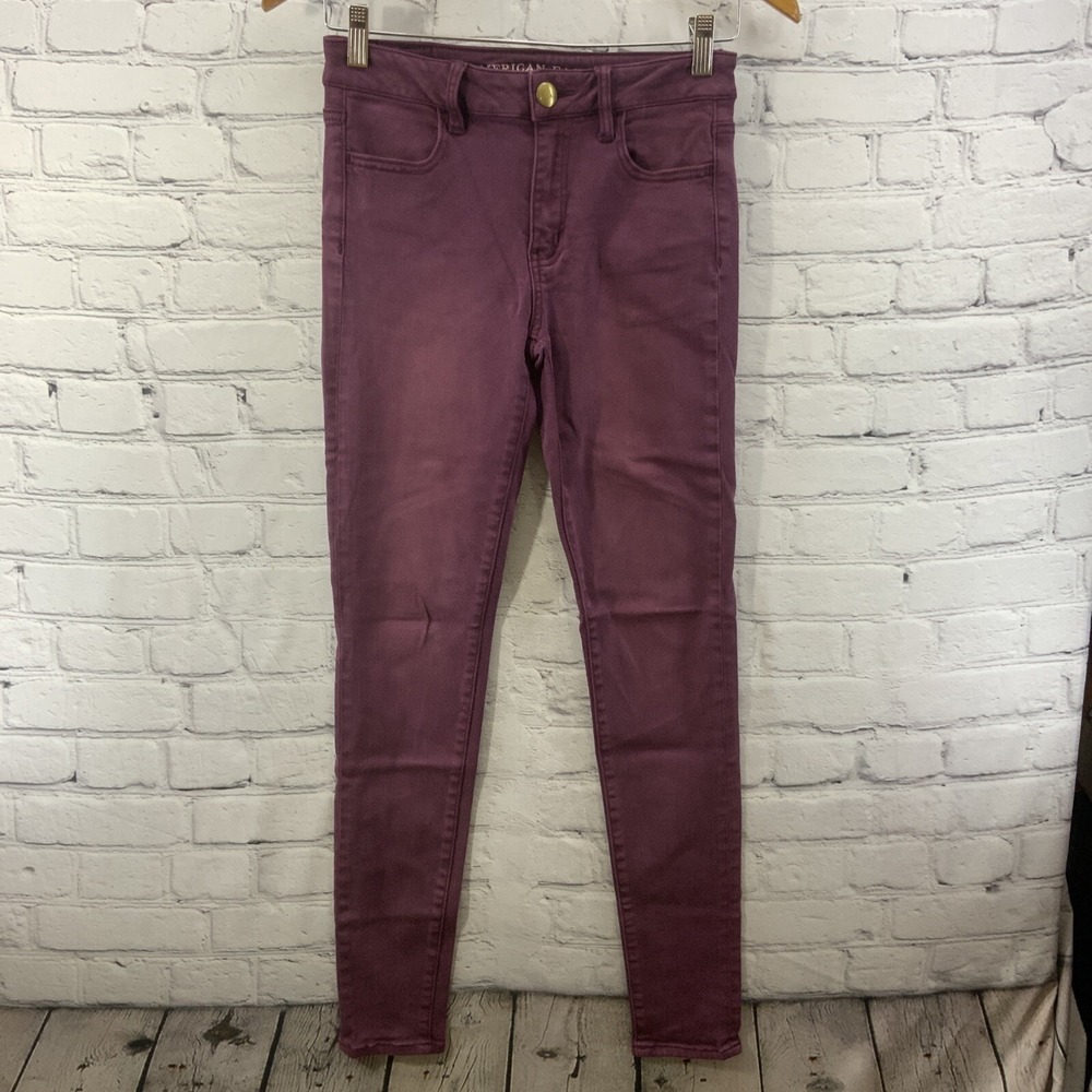 American Eagle Skinny Pants‎ Sz 2 High Rise Jeggings Plum Purple